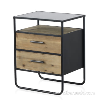 Mesita de Noche Madera/Hierro Luan 2 Cajones (46x36x59)