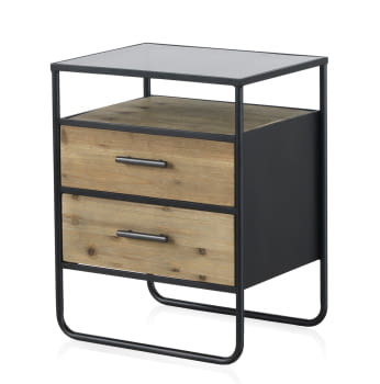 Mesita de Noche Madera/Hierro Luan 2 Cajones (46x36x59)