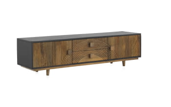 Mueble TV Madera/Negro 2 puertas 2 cajones (150x38x40)