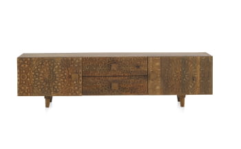 Mueble TV Madera/Natural Oriental 2 puertas 2 cajones (150x38x40)