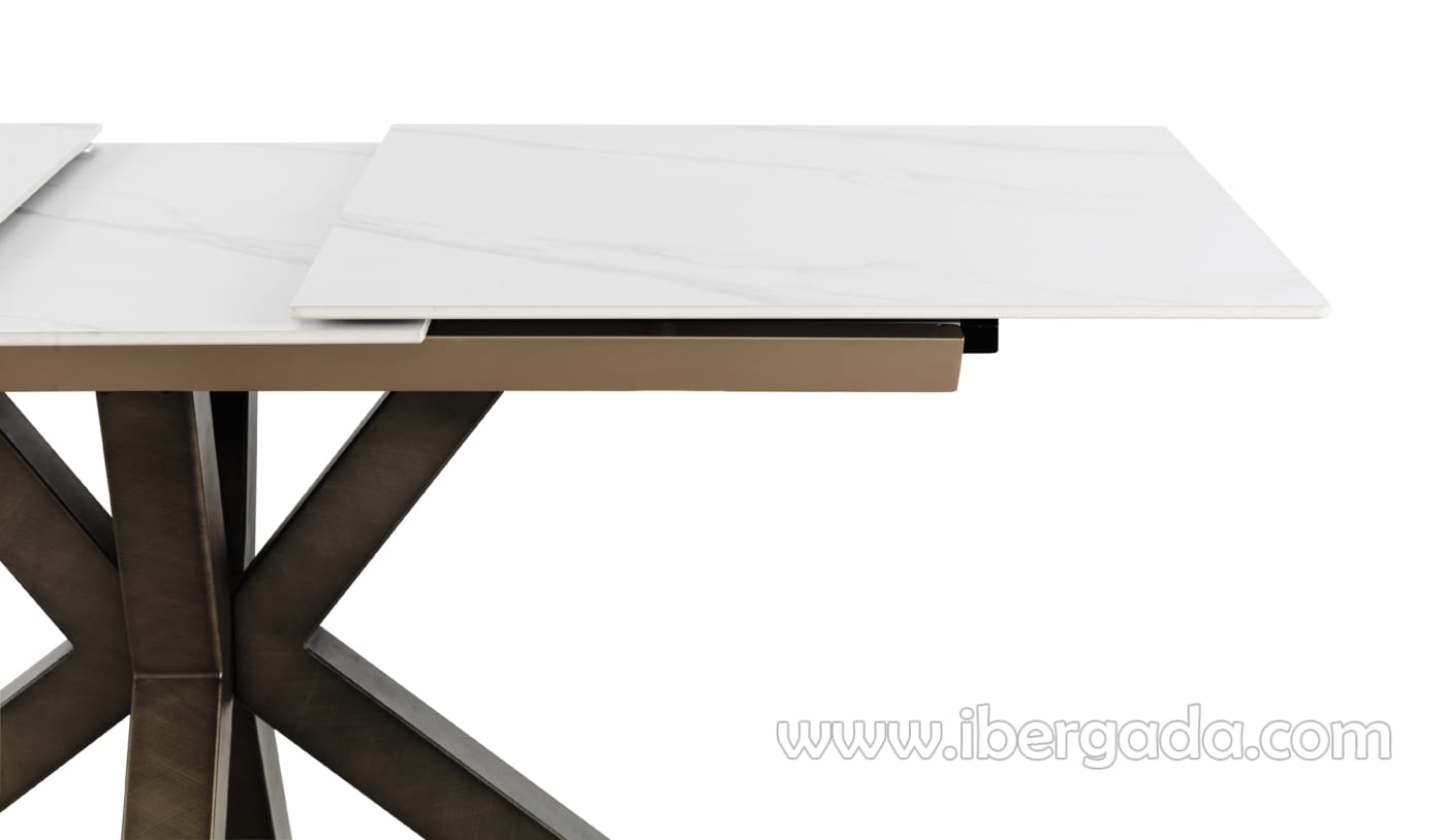 Mesa de Comedor Extensible Blanco/Cobre (160-210/90)-3