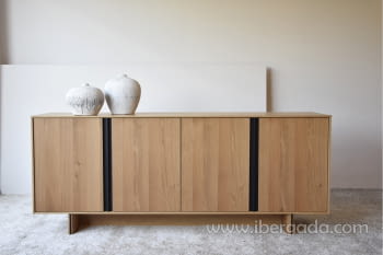 Mueble Aparador Roble Natural Metal Negro (200x50x81)