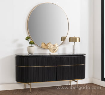 Aparador Ondas 4 puertas Negro/Oro (160x40x72)-1