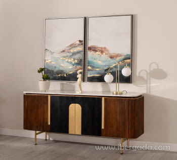 Aparador Ondas 4 puertas Marrón-Negro/Oro (160x40x72)-1