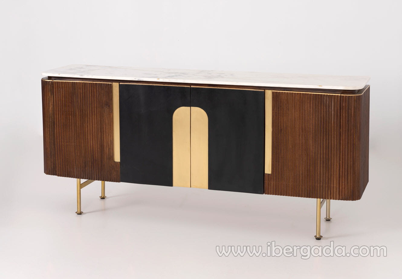 Aparador Ondas 4 puertas Marrón-Negro/Oro (160x40x72)-4