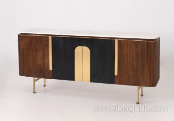 Aparador Ondas 4 puertas Marrón-Negro/Oro (160x40x72)-4