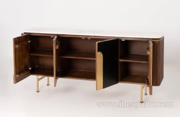 Aparador Ondas 4 puertas Marrón-Negro/Oro (160x40x72)-5