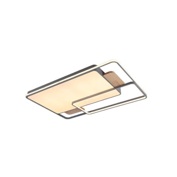 Plafón Rectangular Indus Negro/Madera 225W con mando (110x72)