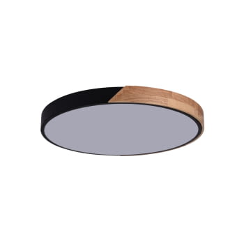 Plafón Redondo Taoro Negro/Madera 70W con mando (51x51)