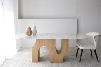 Mesa de Comedor Petra Fresno Natural/Mármol Blanco (230x110x75)