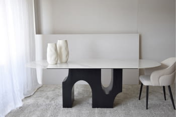 Mesa de Comedor Petra Fresno Negro/Mármol Blanco (230x110x75)