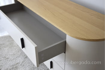 Cómoda Tea Gris Arena/Roble 3 cajones (140x44x77)-3