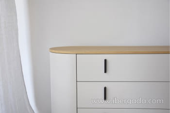 Cómoda Tea Gris Arena/Roble 3 cajones (140x44x77)-4