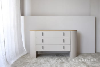 Cómoda Tea Gris Arena/Roble 3 cajones (140x44x77)-7