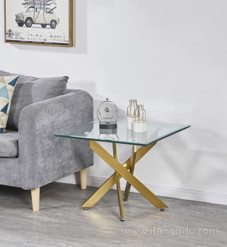 Mesa Auxiliar Berlin Acero/Cristal (55x55x55)