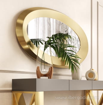Espejo dorado, espejos redondos hechos a mano, espejos decorativos modernos  para montaje en pared para sala de estar, entrada, vestíbulo, pasillo