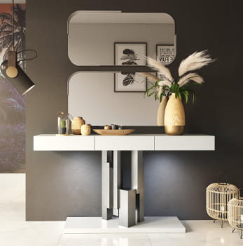 Consola Blanca/Plata con Luz R21 3 Cajones (120x40x80)