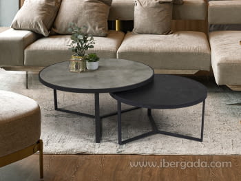 Juego de 2 Mesas de Centro Naira Gris/Negro