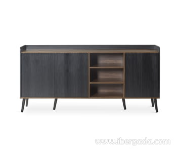 Mueble Aparador Dover Nogal/Negro 3 Puertas (180x45x85)