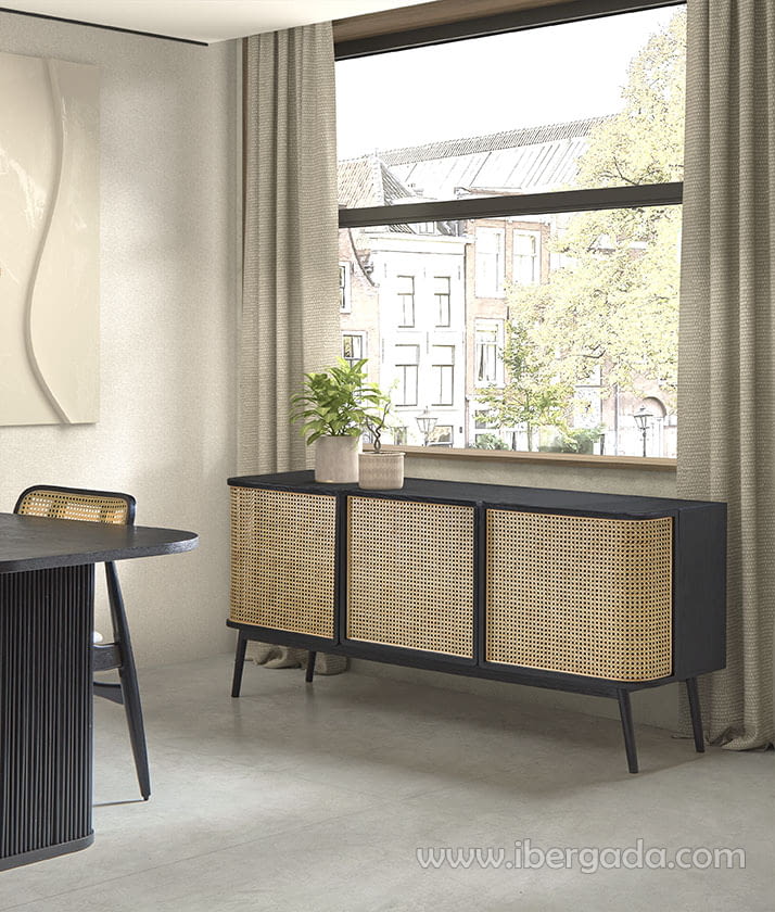 Mueble Aparador Manila Negro 3 Puertas (175x46x75)-1