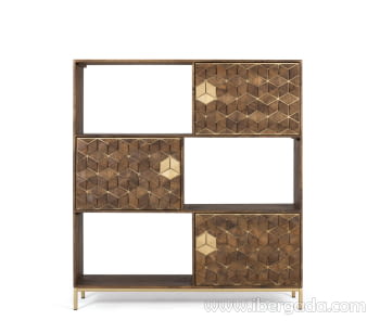 Estantería/Librero Hexágono Nogal/Oro (130x40x143)