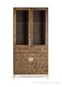 Vitrina Hexágono Nogal/Oro (98x40x200)