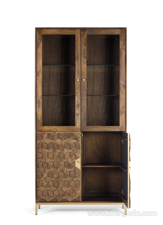 Vitrina Hexágono Nogal/Oro (98x40x200)-3