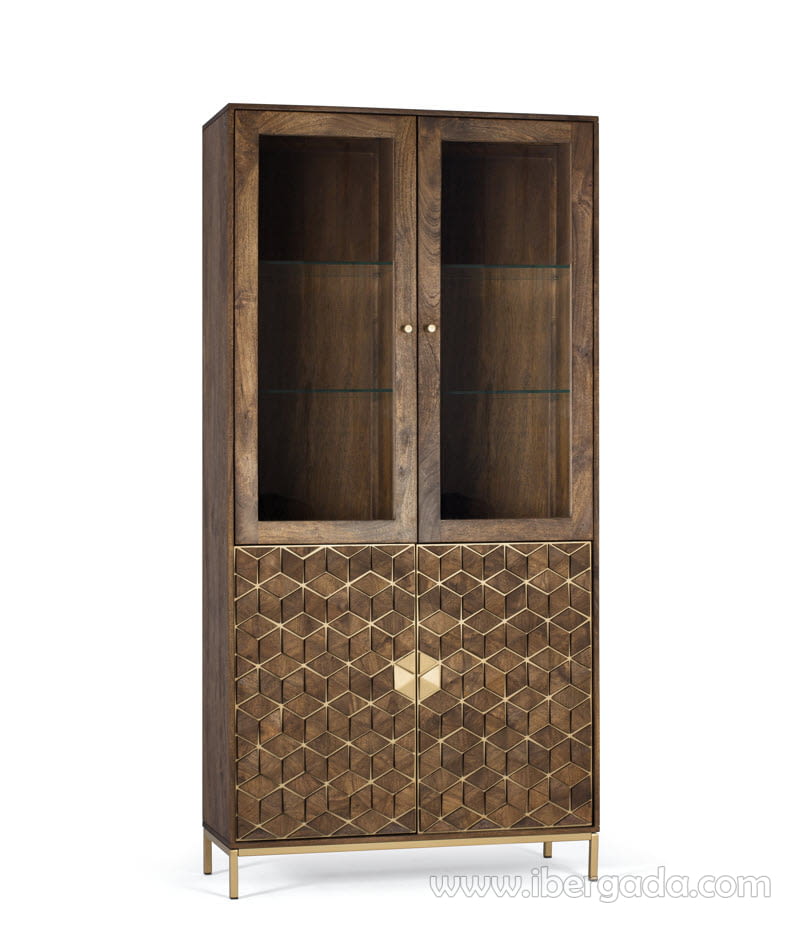 Vitrina Hexágono Nogal/Oro (98x40x200)-4