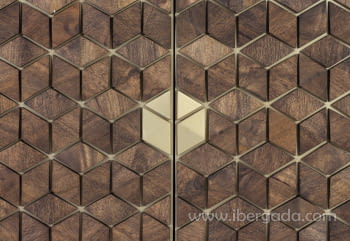 Vitrina Hexágono Nogal/Oro (98x40x200)-6