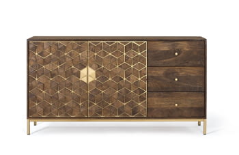 Aparador Hexágono Nogal/Oro (145x40x77)