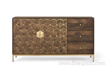 Aparador Hexágono Nogal/Oro (145x40x77)