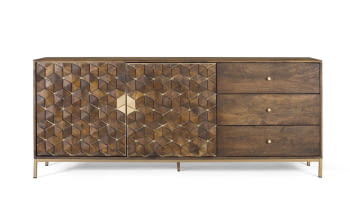Aparador Hexágono Nogal/Oro (190x40x77)