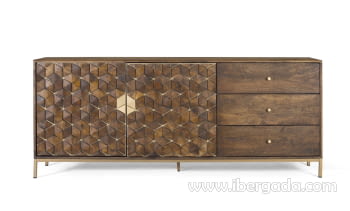 Aparador Hexágono Nogal/Oro (190x40x77)