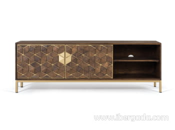 Mueble TV Hexágono Nogal/Oro (145x40x50)