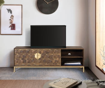 Mueble TV Hexágono Nogal/Oro (145x40x50)-2