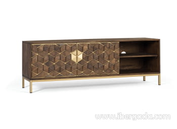 Mueble TV Hexágono Nogal/Oro (145x40x50)-3