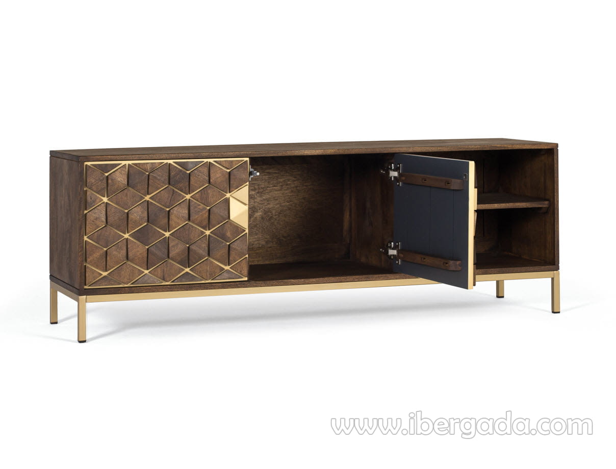 Mueble TV Hexágono Nogal/Oro (145x40x50)-4