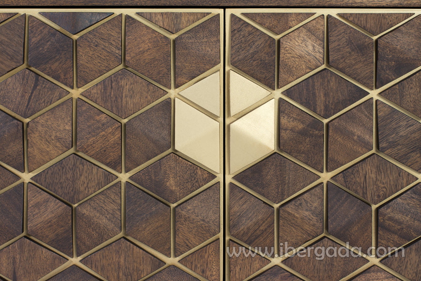 Mueble TV Hexágono Nogal/Oro (145x40x50)-5