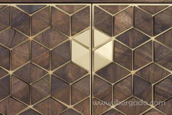 Mueble TV Hexágono Nogal/Oro (145x40x50)-5