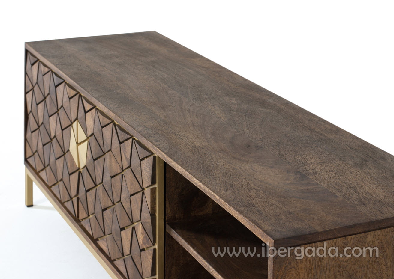 Mueble TV Hexágono Nogal/Oro (145x40x50)-7