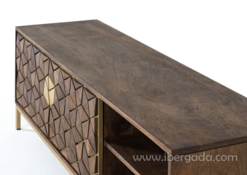 Mueble TV Hexágono Nogal/Oro (145x40x50)-7