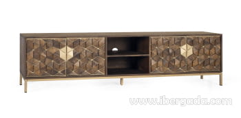 Mueble TV Hexágono Nogal/Oro (190x40x50)