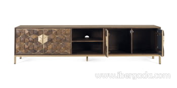 Mueble TV Hexágono Nogal/Oro (190x40x50)-2