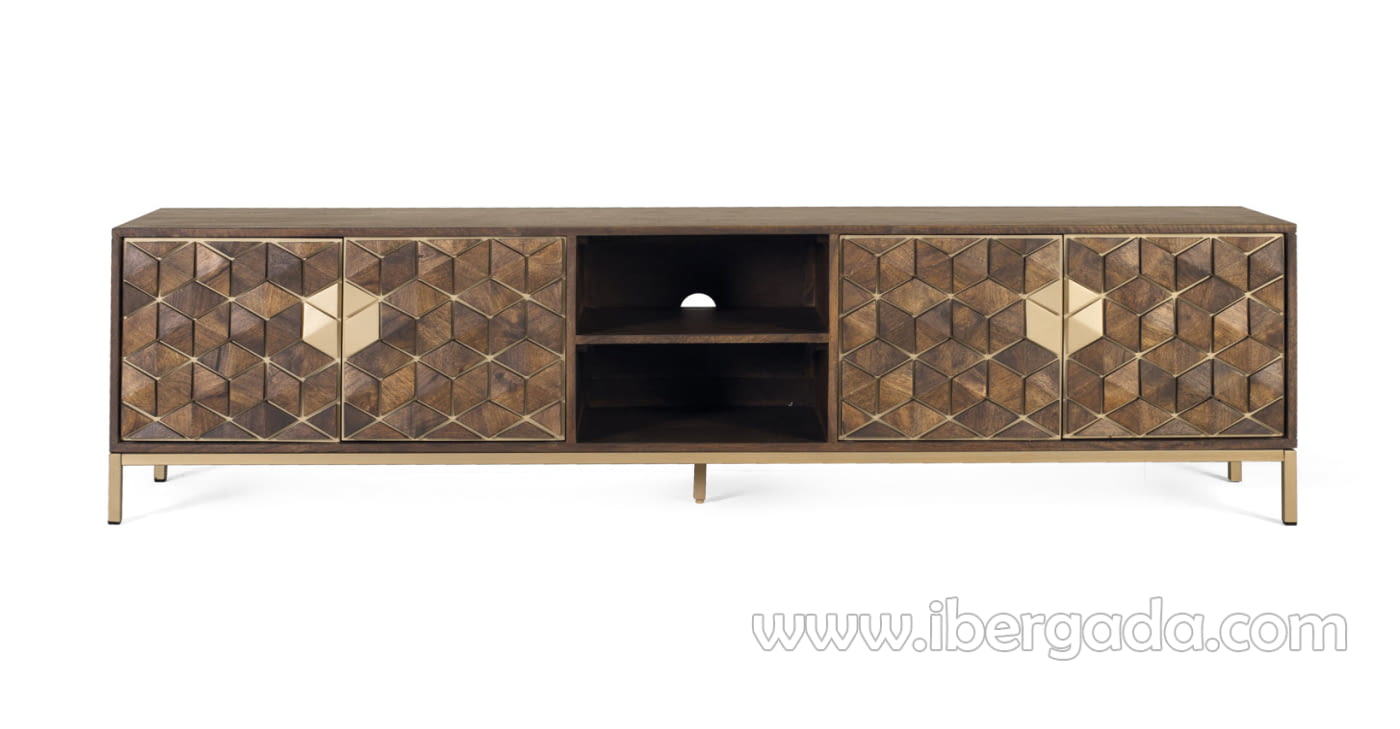 Mueble TV Hexágono Nogal/Oro (190x40x50)-3