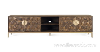 Mueble TV Hexágono Nogal/Oro (190x40x50)-3
