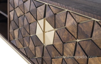 Mueble TV Hexágono Nogal/Oro (190x40x50)-4