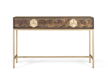 Consola Hexágono Nogal/Oro (122x40x76)