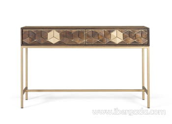 Consola Hexágono Nogal/Oro (122x40x76)