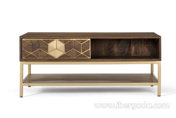 Mesa Centro Hexágono Nogal/Oro (100x60x43)