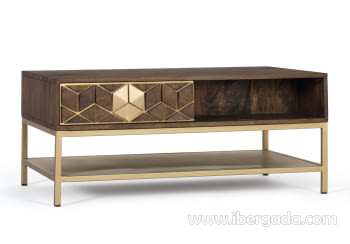 Mesa Centro Hexágono Nogal/Oro (100x60x43)-2